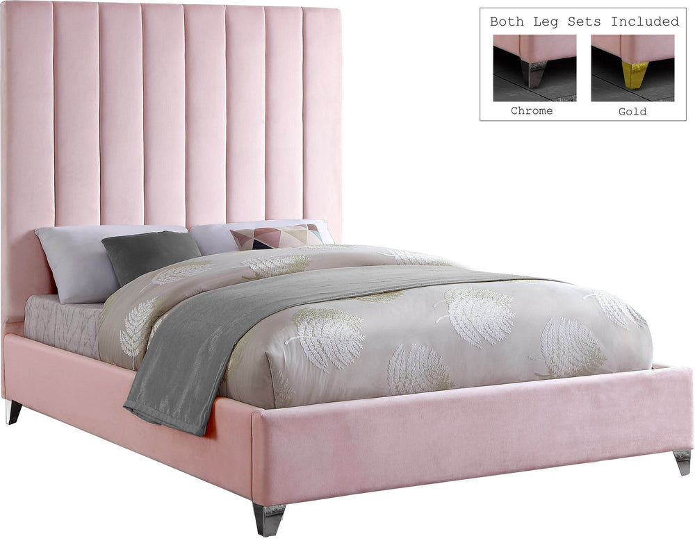 Glenda Queen Bed In Pink Velvet