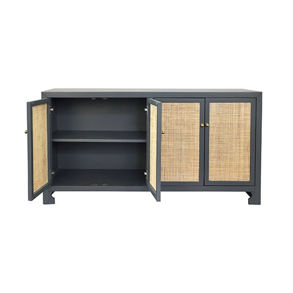 CANE CABINET W. BRASS HARDWARE IN GREY LACQUER