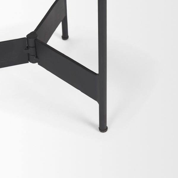Wade Travertine Marble w/ Matte Black Metal End Tables