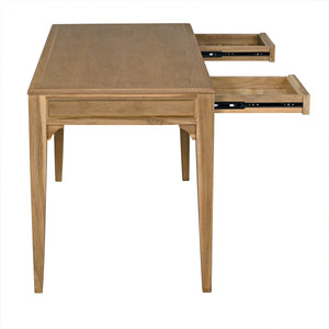 Ambrose Bleached Teak Desk with Brass Pulls and Clear Coat Finish