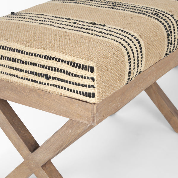 Solis 50L x 16W Brown Base Upholstered Beige/Black Stripe Seat Accent Bench
