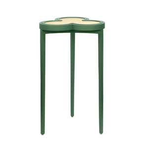 CLOVER CIGAR TABLE WITH REVERSIBLE LACQUER AND NATURAL GRASSCLOTH TOP IN MATTE GREEN LACQUER