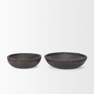 Wendell Dark Brown Wood w/ Wood Beads Round Bowls