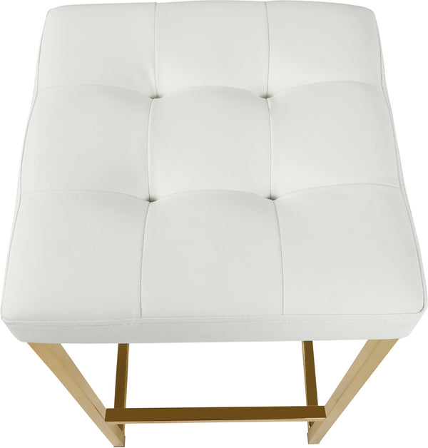 Pearl Stool In White Faux Leather and Gold