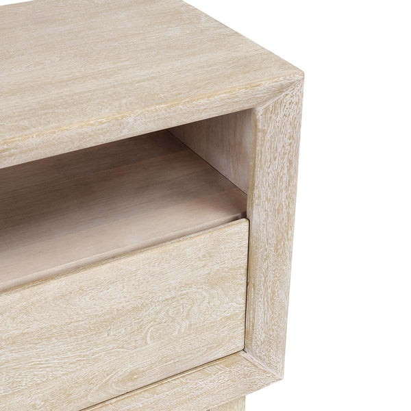 Reece Solid Wood Nightstand with Shelf in Seashell White