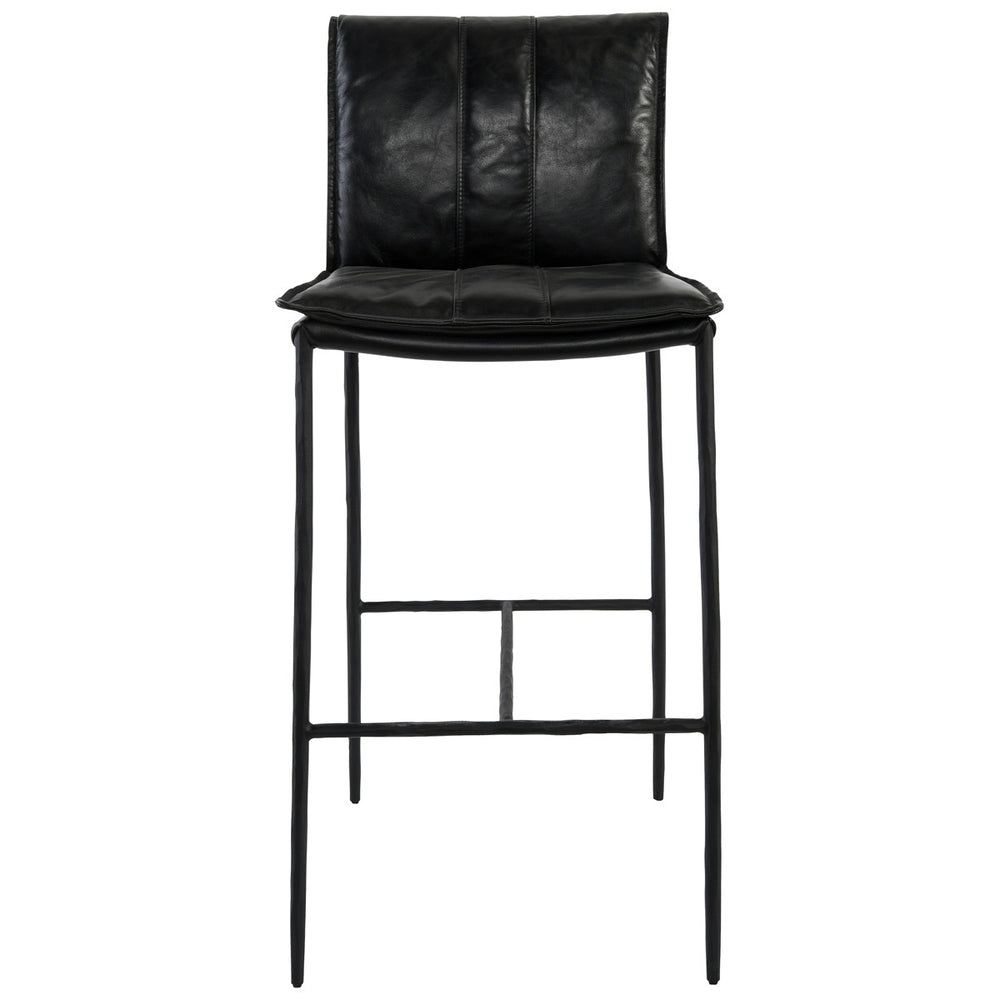 Mayer Counter Stool with Leather & Iron Legs - Jet Black