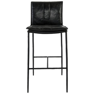 Mayer Counter Stool with Leather & Iron Legs - Jet Black