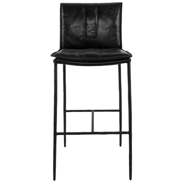 Mayer Counter Stool with Leather & Iron Legs - Jet Black