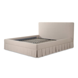 Moe's Maren King Bed Beige Upholstered with Pleat Base