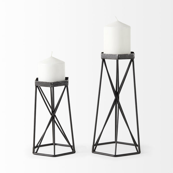 Sixx I Small Antiqued Metal Hexagonal Table Candle Holder