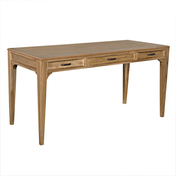 Ambrose Bleached Teak Desk with Brass Pulls and Clear Coat Finish