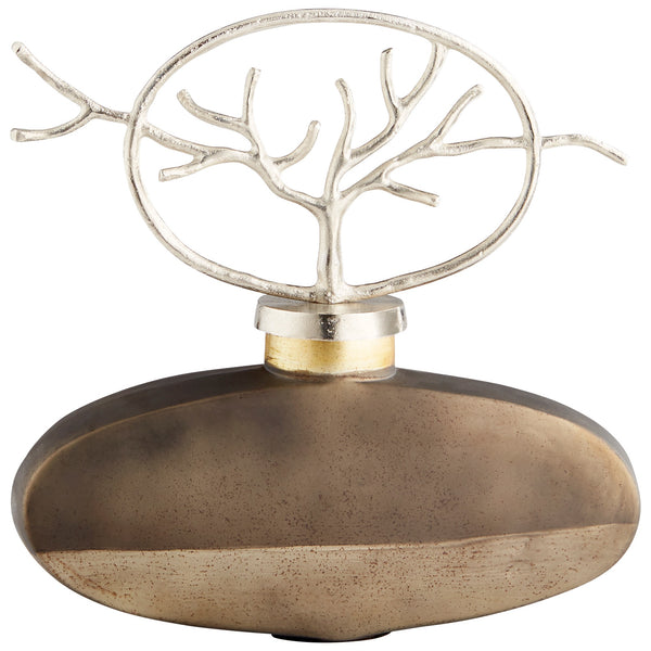 Round Viewleaf Sculpture In Black Onyx And Nickel