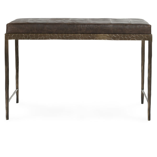 Malo Leather Bench with Hammered Iron Legs - Cocoa Brown