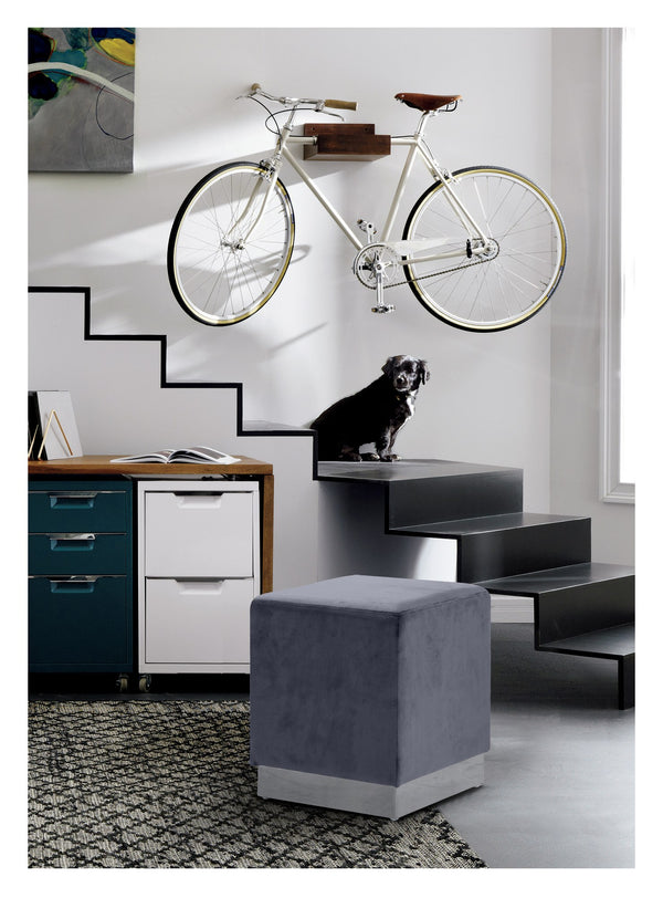 Daniel Ottoman/Stool In Grey Velvet and Chrome