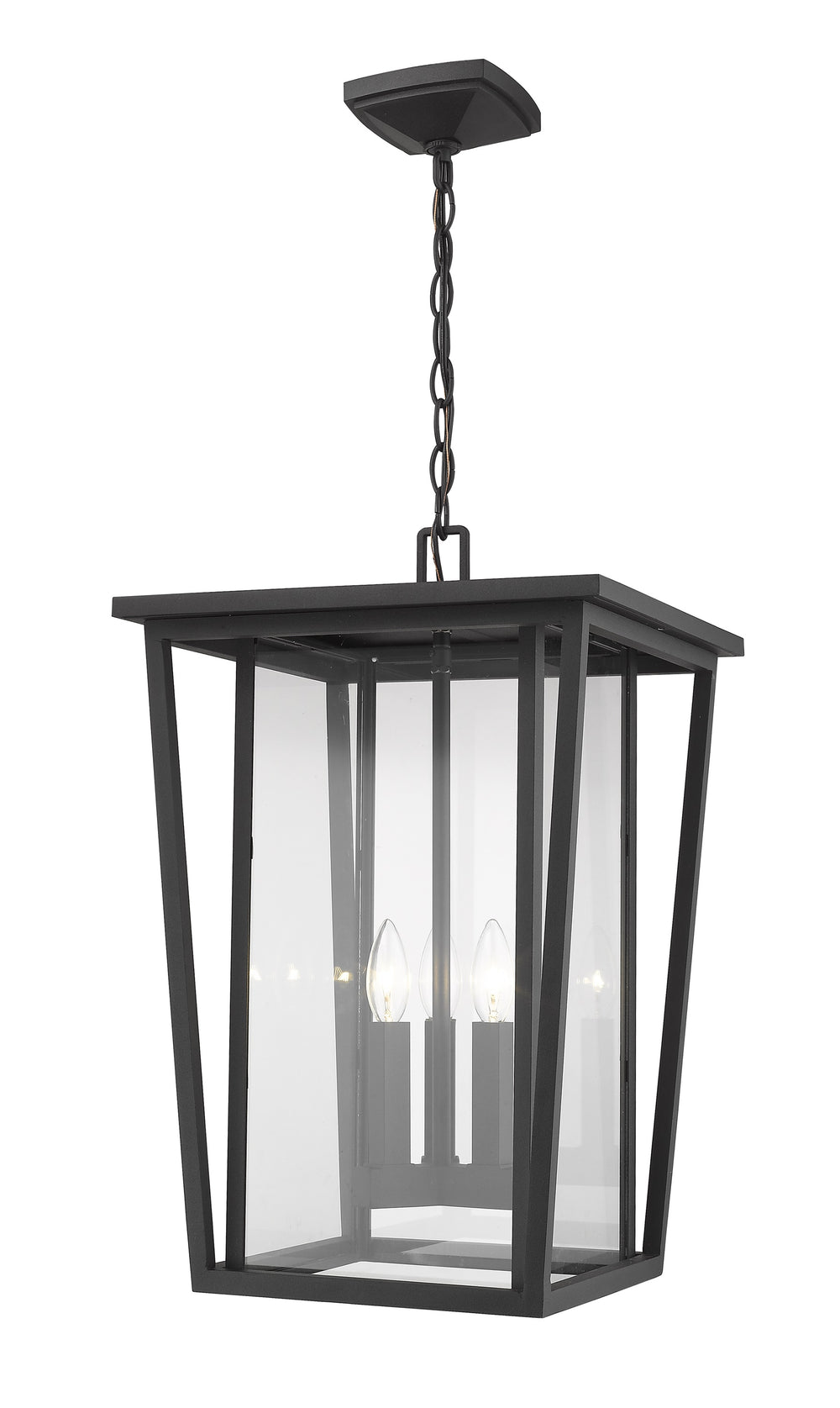 Seoul 3 Light Outdoor Chain Mount Ceiling Fixture in Black Finish