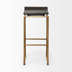 Givens 30.25" Seat Height Brown Wood Seat Gold Metal Base Stool