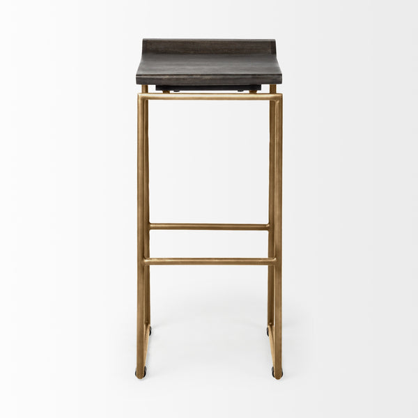Givens 30.25" Seat Height Brown Wood Seat Gold Metal Base Stool