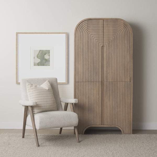 Nico Oatmeal Upholstered w/ Brown Wood Accent Chair