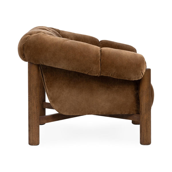 Sansa Upholstered Accent Chair with Oak Wood Arms - Bronze