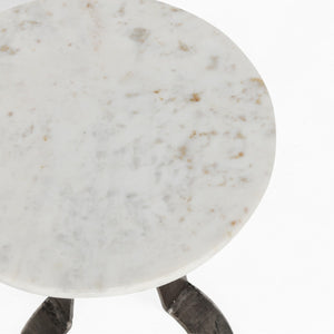 Leyton Marble Aluminum Round Accent Table - White