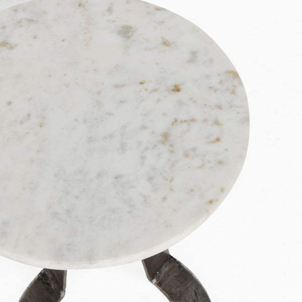 Leyton Marble Aluminum Round Accent Table - White