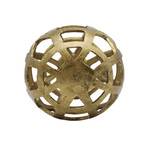 MEDIUM ROUND METAL BALL WITH GEO CUTOUTS IN TEXTURED BRASS