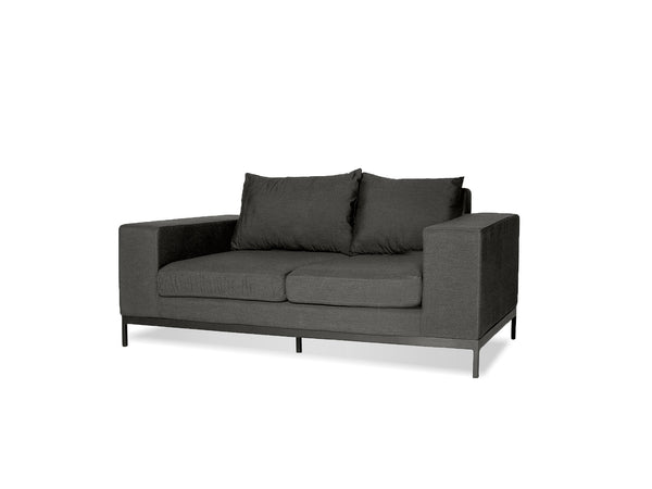JERICHO Fabric Loveseat in sunbrella charcoal grey fabric/black frame