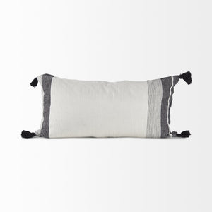 Kimia 14L x 26W White and Black Fabric Herringbone and Fringed Decorative Pillow Cover