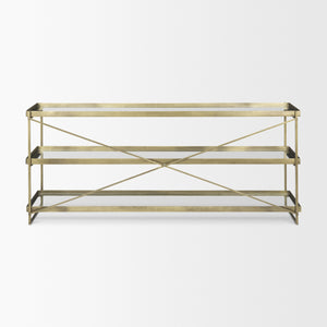 Trey 72.0L x 16.0W x 30.0H Gold Metal W/Glass Console Table