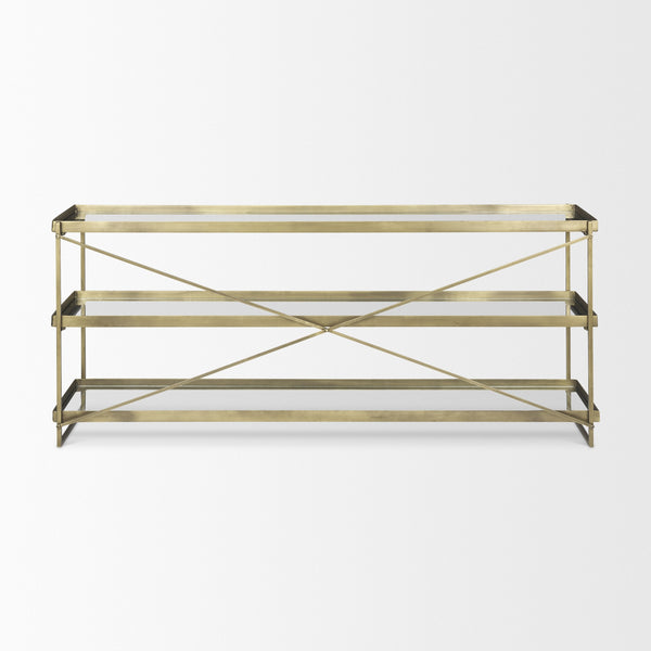 Trey 72.0L x 16.0W x 30.0H Gold Metal W/Glass Console Table
