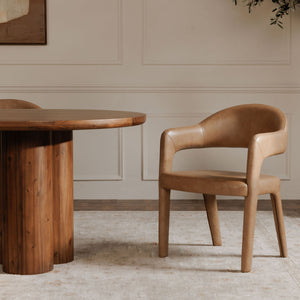 Martens Brown Leather Dining Chair with Armrests