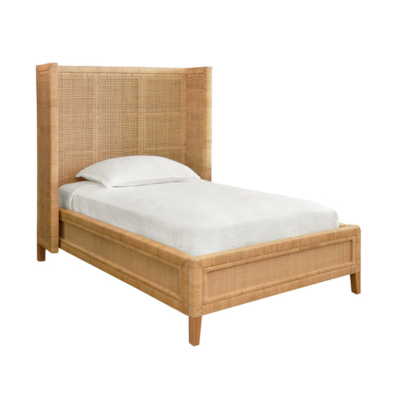 WINGED HEADBOARD AND PLATFORM IN RADIO WEAVE WRAPPED RATTAN, TWIN SIZE