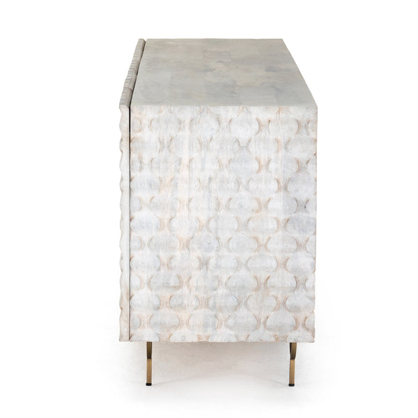 Rio Media Console-Round Cut White Wash