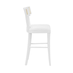 KLISMOS COUNTER STOOL WITH CANE DETAIL IN MATTE WHITE LACQUER