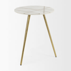 Vivienne 18.0L x 18.0W x 23.0H White Marble W/Antique Gold Metal Round Large Accent Table