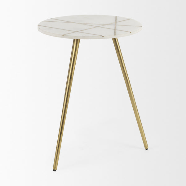 Vivienne 18.0L x 18.0W x 23.0H White Marble W/Antique Gold Metal Round Large Accent Table
