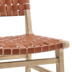 Marco Faux Leather Dining Side Chair Drift Wood Frame, Ochre Brown 