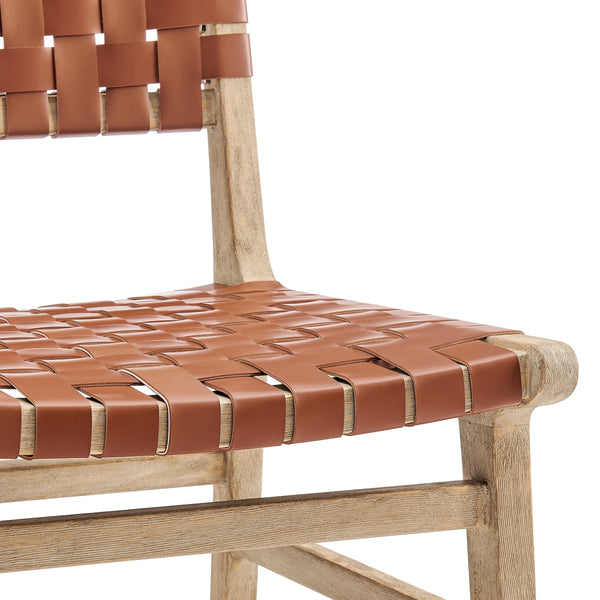Marco Faux Leather Dining Side Chair Drift Wood Frame, Ochre Brown 