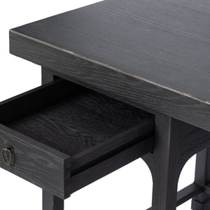 Avedon Desk In Aged Black Oak And Aged Black Oak Veneer And Brass Patina