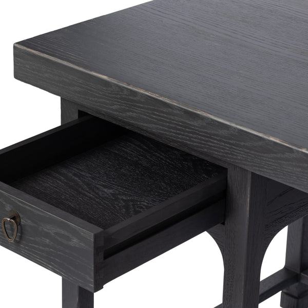 Avedon Desk In Aged Black Oak And Aged Black Oak Veneer And Brass Patina