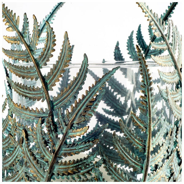 Palen II Large Green/Gold Metal Fern Leaf Table Candle Holder