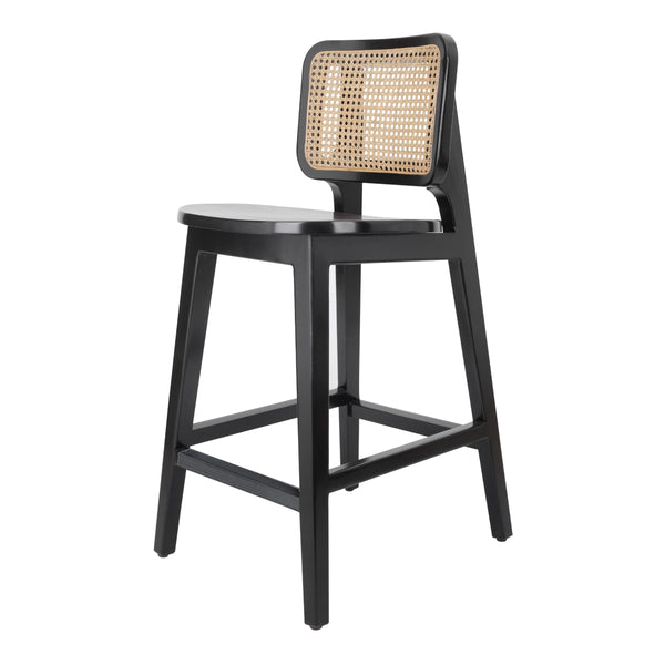 Maury Wood Counter Stool w/ Rattan, Black/Natural