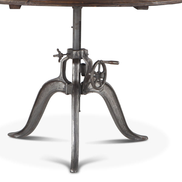 Industrial Loft 48-Inch Adjustable Crank Round Table with Reclaimed Teak Top