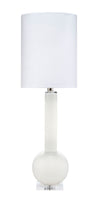 Studio Table Glass Lamp, With Tall Thin Drum Shade, White