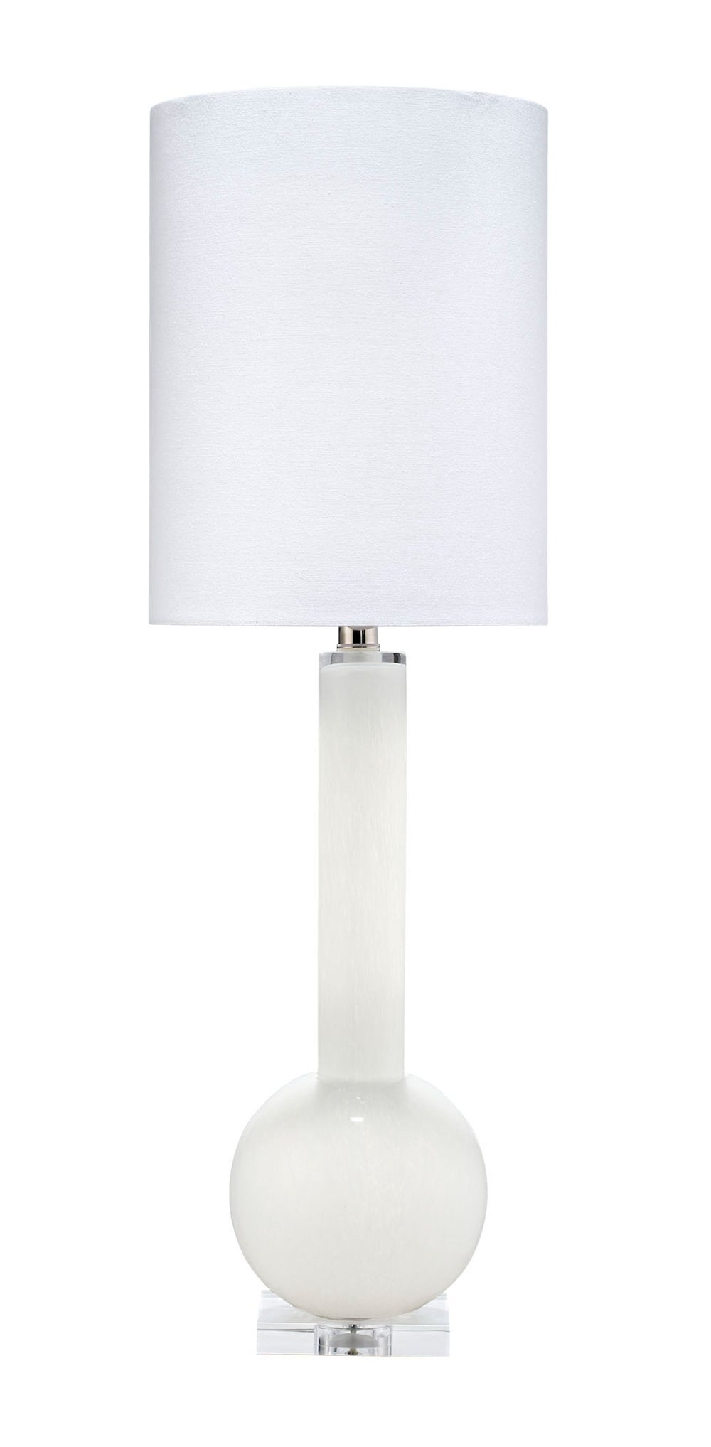 Studio Table Glass Lamp, With Tall Thin Drum Shade, White