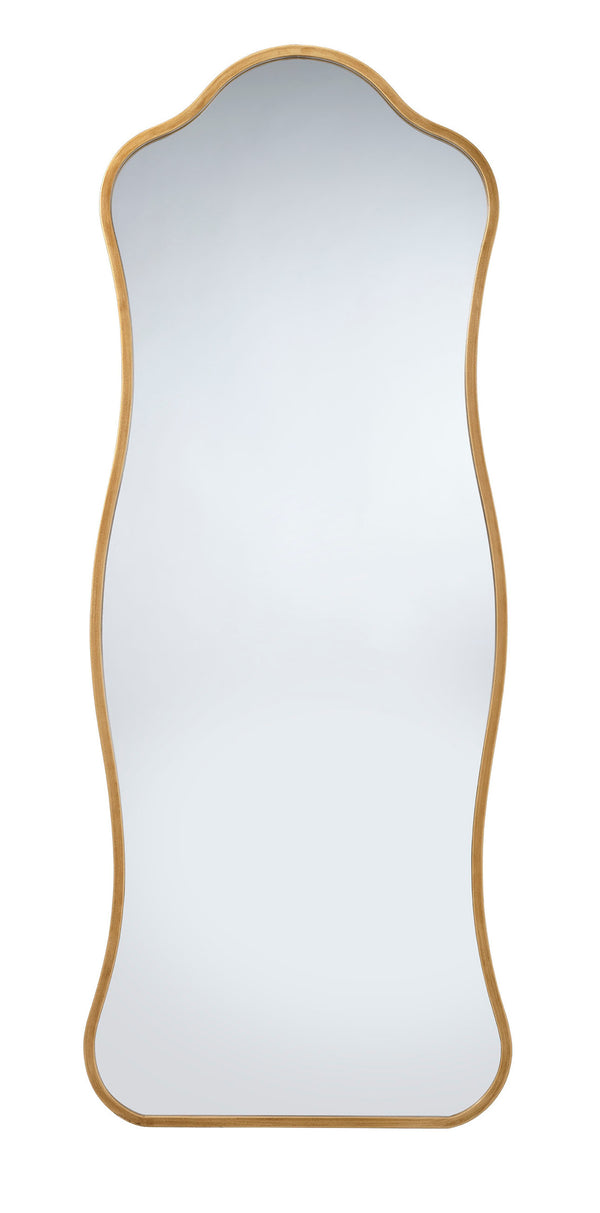 Aurora Wavy Iron Floor Mirror, Antique Brass