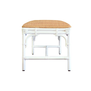 BENCH WITH NATURAL RATTAN CUSHION TOP AND RATTAN BASE IN PAINTED WHITE