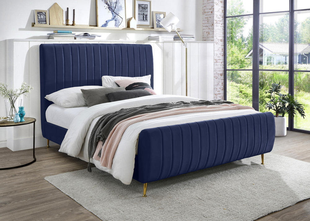 Marcos King Bed In Navy Velvet