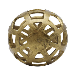 LARGE ROUND METAL BALL WITH GEO CUTOUTS IN TEXTURED BRASS