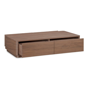 Moe's Round Off Coffee Table with Storage in Walnut Brown
